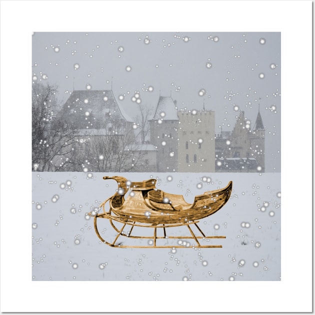 Horse Drawn Wooden Winter Sleigh Wall Art by CharJens